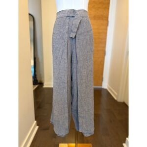 NWT J.Jill Linen Blend Wide Leg Cropped Pants Belted Waist Petite LP Gray